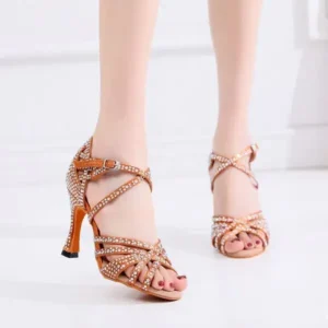 Megazoneoffers Women Fashion Solid Color Suede Rhinestone High Heel Ankle Strap Buckle Sandals