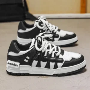 Megazoneoffers Men Fashion Black White Stitching Low Top Sneakers