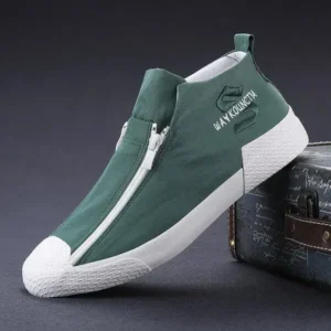 Megazoneoffers Men'S Casual Embroidery Zipper High Top Canvas Shoes