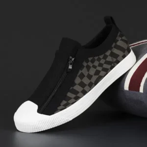 Megazoneoffers Men'S Fashion Plaid Print Zipper Canvas Shoes