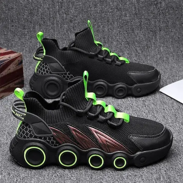 Megazoneoffers Men Spring Autumn Fashion Casual Mesh Cloth Breathable Gradient Rubber Platform Shoes High Top Sneakers