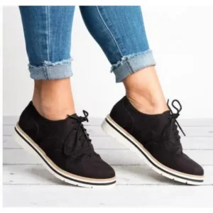 Megazoneoffers Women Retro Plus Size Simple Solid Color Lace-Up Round Toe Sneakers