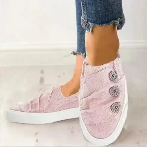 Megazoneoffers Women Fashion Plus Size Solid Denim Canvas Flat Sneakers