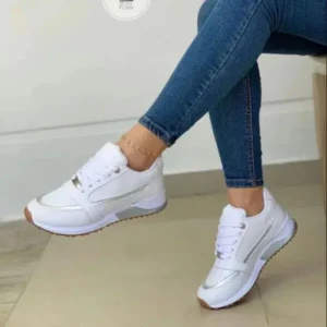 Megazoneoffers Women Fashion Plus Size Flat Round-Head Colorblock Sneakers