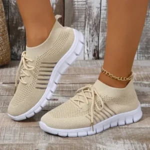 Megazoneoffers Women Casual Plus Size Solid Color Mesh Breathable Flat Sneakers