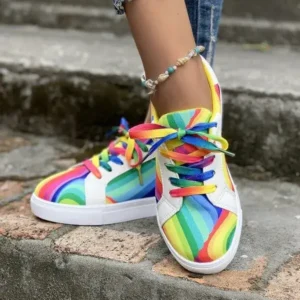 Megazoneoffers Women Fashion Casual Plus Size Graffiti Lace-Up Sneakers