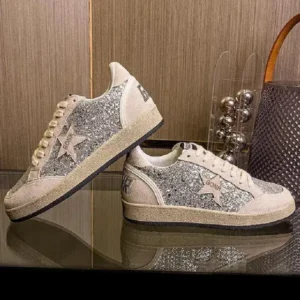 Megazoneoffers Women Fashion Distressed Sequins Star Round-Toe Sneakers