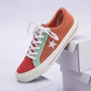 Megazoneoffers Women Fashion Stitching Canvas Star Round Toe Sneakers