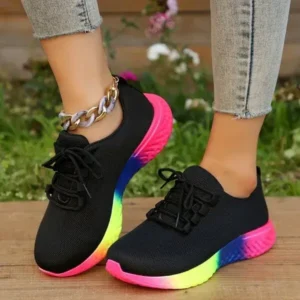 Megazoneoffers Women Fashion Casual Mesh Breathable Rainbow Sneakers