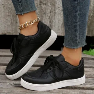 Megazoneoffers Women Fashion Casual PU Lace-Up Sneakers