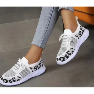 Megazoneoffers Women Fashion Plus Size Spotted Mesh Breathable Round Toe Sneakers