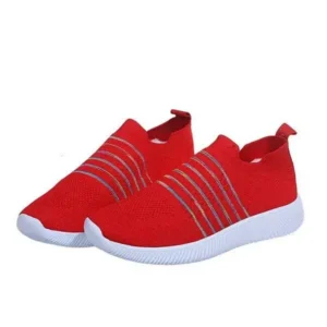 Megazoneoffers Fashion Casual Solid Color Striped Fly-Woven Mesh Breathable Flat Sneakers