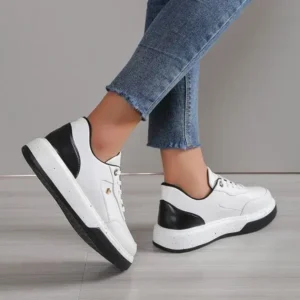 Megazoneoffers Women Fashion Casual Plus Size Lace-Up Colour Block Round Toe Sneakers