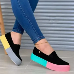 Megazoneoffers Women Fashion Casual Color Block Thick-Soled Elastic Loafers