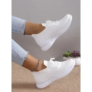 Megazoneoffers Summer Women Fashion Breathable Mesh Fly-Woven Solid Color Sneakers