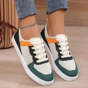 Megazoneoffers Women Fashion Casual Color Blocking Mesh Fly-Woven Breathable Sneakers