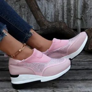 Megazoneoffers Women Fashion Casual Rhinestone Breathable Wedge Heel Sneakers