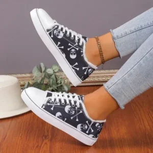 Megazoneoffers Women Casual Fashion 3D Print Denim Canvas Sneakers