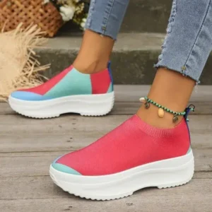 Megazoneoffers Women Fashion Casual Color Blocking Fly-Woven Thick-Soled Sneakers