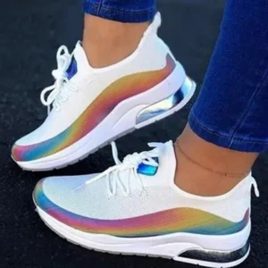 Megazoneoffers Women Fashion Casual Rainbow Color Blocking Sneakers