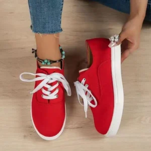 Megazoneoffers Women Fashion Casual Solid Color Lace-Up Canvas Shoes