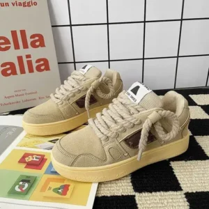 Megazoneoffers Women Fashion Retro Block Color Platform Sneakers