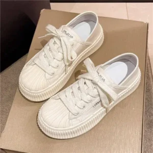 Megazoneoffers Women Fashion Shell Toe Platform Solid Color Lace-Up Sneakers