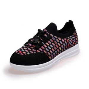 Megazoneoffers Women Fashion Low-Top Lace-Up Platform Color-Block Fly-Knit Sneakers