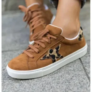 Megazoneoffers Women Fashion Round Toe Lace-Up Canvas Sneakers