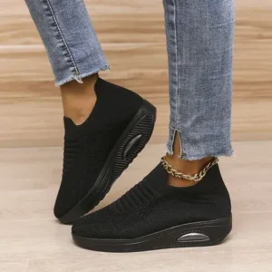 Megazoneoffers Women'S Casual Solid Color Round Toe Mesh Breathable Low Top Platform Sneakers