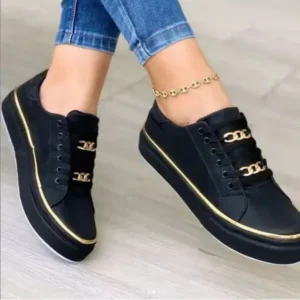 Megazoneoffers Women Thick Bottom Chain Casual Round Toe Fashion Pu Sneakers