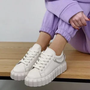 Megazoneoffers Fashion Metal Chain Front Lace Up Platform Sneakers