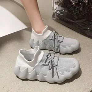 Megazoneoffers Women Fashion Round ToeWomen Fashion Round Toe Octopus Fly Woven Sneakers Shallow Cut Print Lace Up Flat Sneakers