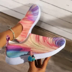 Megazoneoffers Women Fashion Round Multicolor Gradient Rainbow Mesh Sneakers